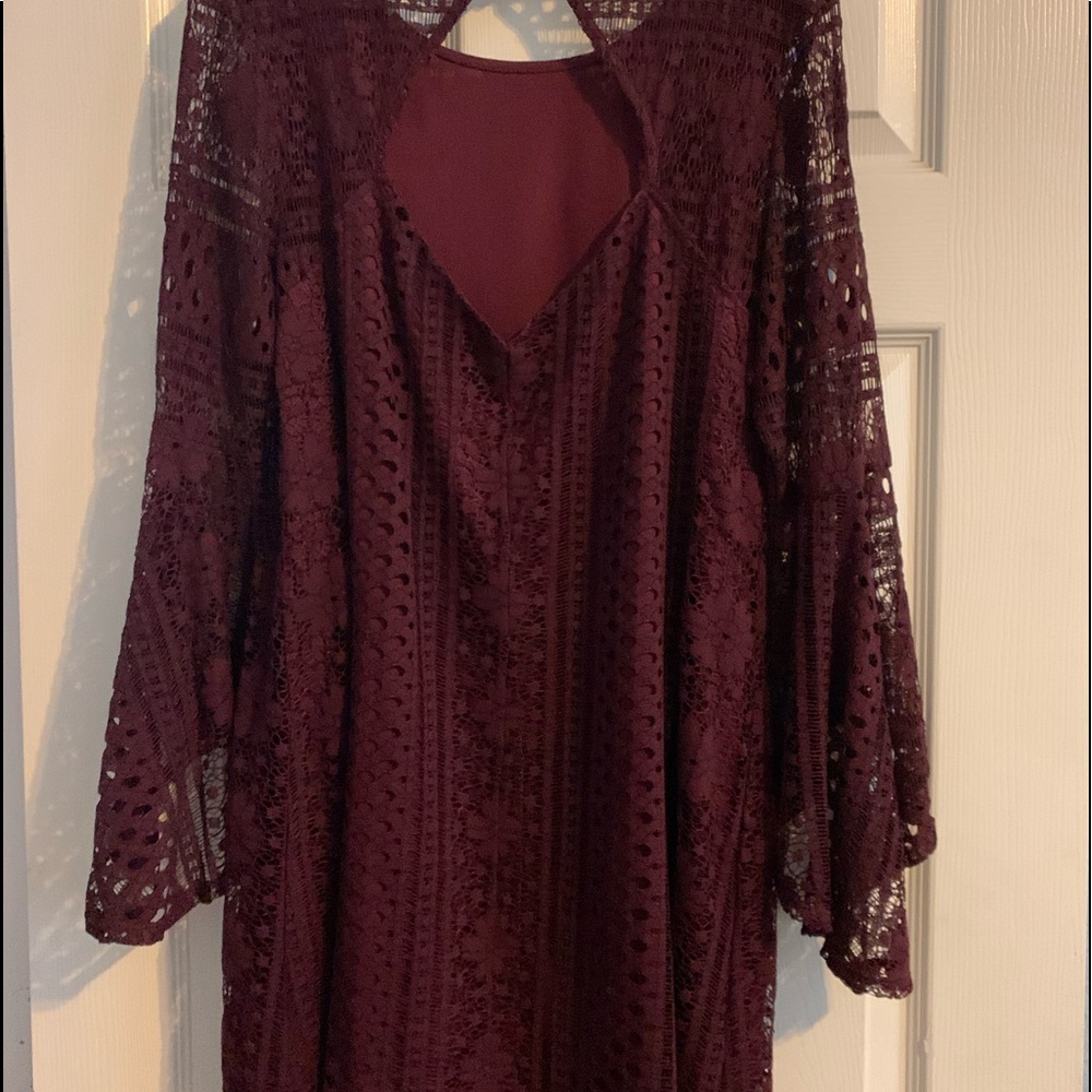Altar’d state bell sleeves boho style wine colored lace dress